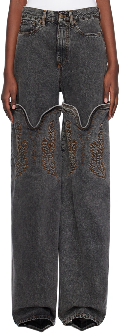 Y/project Straight Denim High Rise Cowboy Jeans In Grey