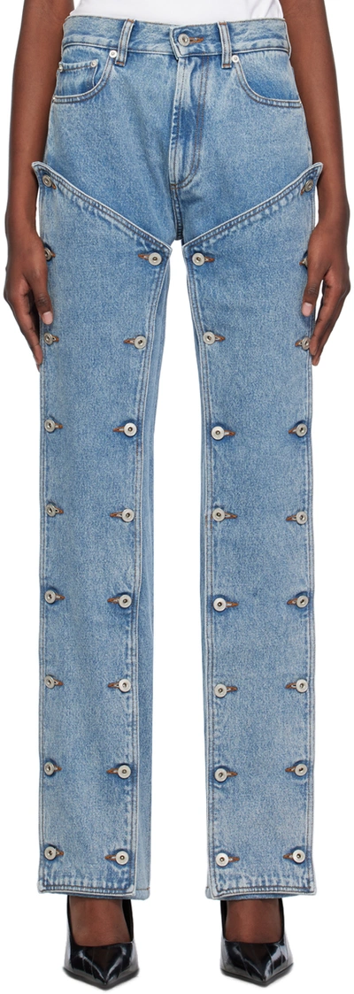 Y/project Snap-off Straight Denim Jeans In Blue