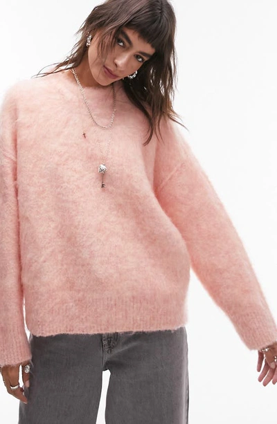 Topshop Fluffy Sweater In Pink