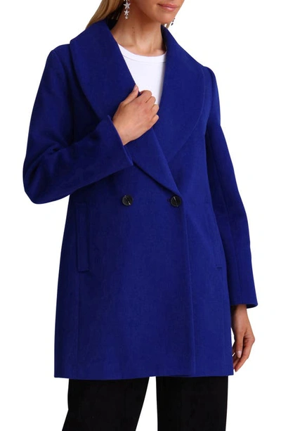 Avec Les Filles Twill Wool-blend Shawl Collar Coat In Blue