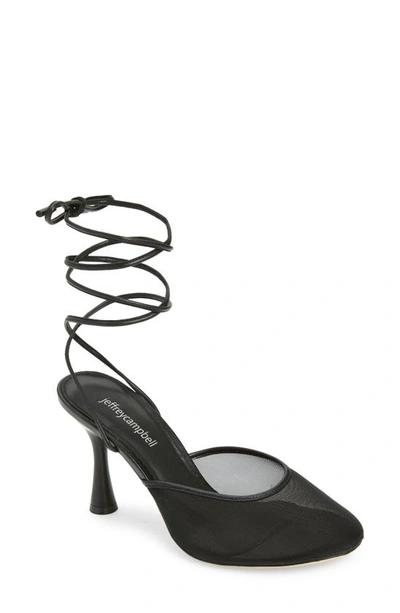 Jeffrey Campbell Giselle Ankle Wrap Mesh Sandal In Black