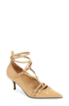 Jeffrey Campbell Resilient Pointed Toe Pump In Beige Patent Beige Suede