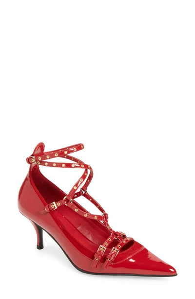 Jeffrey Campbell Resilient Pointed Toe Pump In Red Patent Suede