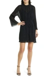 FRENCH CONNECTION CALLIE EMBELLISHED PLISSÉ LONG SLEEVE DRESS