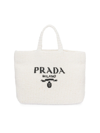 Prada Logo-embroidered Raffia Tote Bag In White
