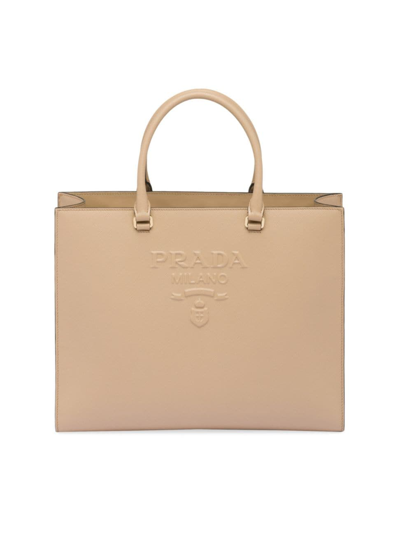 Prada Large Saffiano Leather Handbag In Sand Beige