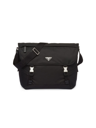 Prada Men's Re-nylon And Saffiano Shoulder Bag In Black