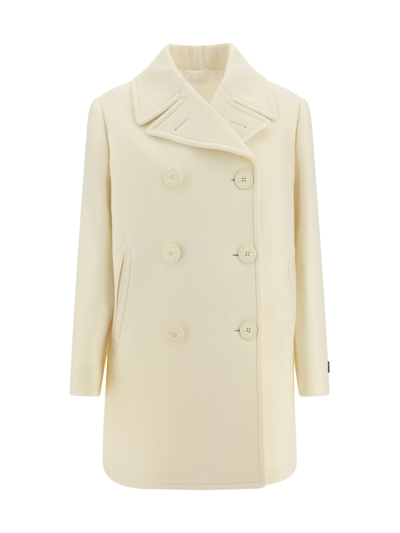 Prada Double-breasted Wool Coat Women In Neutral