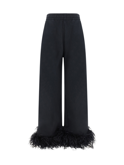 Prada Feathers Cotton Trousers In Black