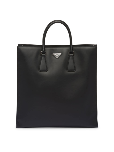 Prada Leather Tote Bag With Shoulder Strap In Black