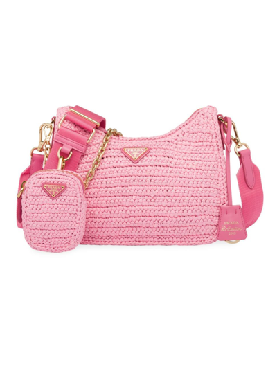 Prada Re-edition 2005 Raffia Shoulder Bag In Petal Pink