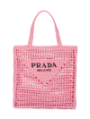 Prada Logo Embroidered Woven Tote Bag In Pink
