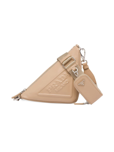 Prada Triangle Leather Shoulder Bag In Sand Beige 0