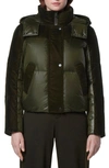 Andrew Marc New York Velvet Mixed Media Puffer Coat In Forest