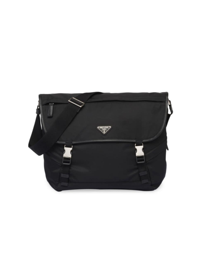 Prada Men's Re-nylon And Saffiano Shoulder Bag In Black