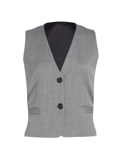 Helmut Lang Cutout Satin-paneled Herringbone Tweed Vest In Black White Multi