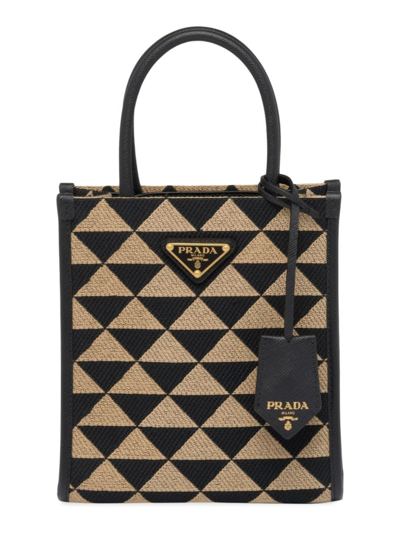 Prada Symbole Embroidered Jacquard Fabric Mini Bag In Black