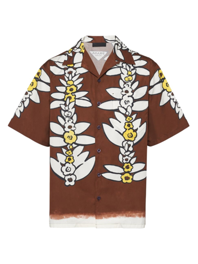 Prada Men's Short-sleeved Printed Cotton Shirt In Brown