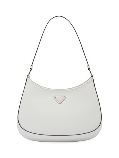 Prada Women's Cleo Brushed Leather Shoulder Bag In White