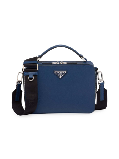 Prada Men's Medium Brique Saffiano Leather Bag In Blue
