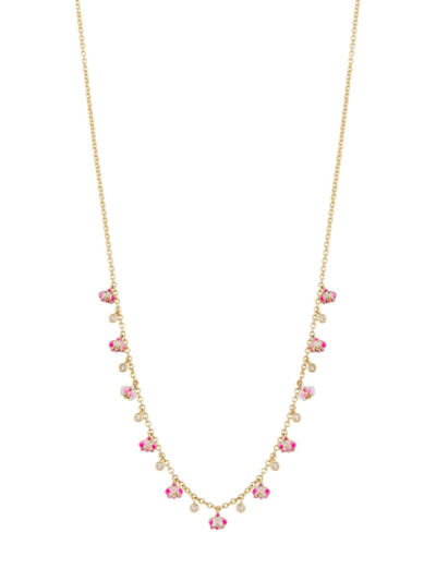 Onirikka Women's Kidea 18k Yellow Gold, 0.15 Tcw Diamond & Enamel Orchid Necklace In Pink