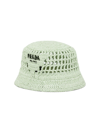 Prada Embroidered-logo Raffia Bucket Hat In Green