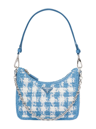 Prada Re-edition Raffia Mini-bag In Light Blue