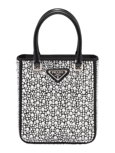 Prada Women's Small Satin Tote Bag With Crystals In Silver