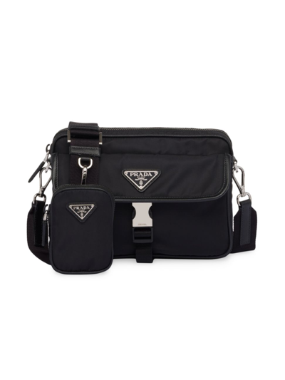 Prada Re-nylon And Saffiano Leather Shoulder Bag In Black