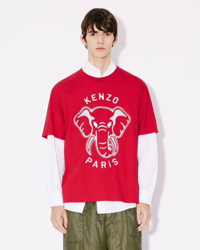 Kenzo Elephant' Oversized Embroidered T-shirt Cherry Red