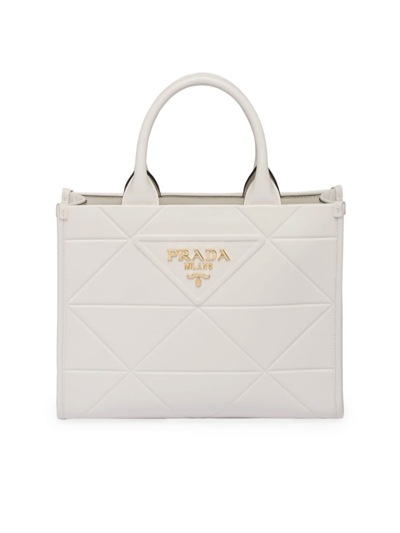 Prada Small Leather  Symbole Bag With Topstitching In White