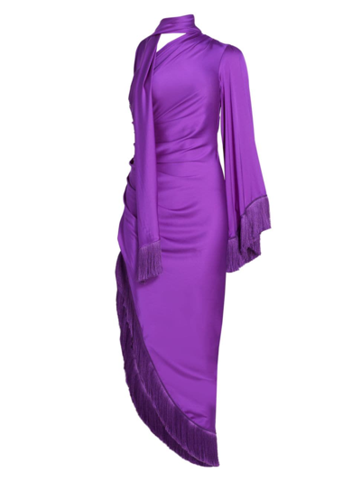 Patbo Women's Oscar Fringe-trim Satin Midi-dress In Purple