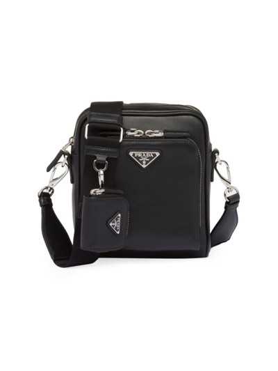 Prada Men's Leather Shoulder Bag With Pouch In Black