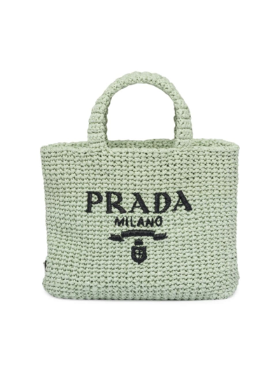 Prada Small Raffia Tote Bag In Aqua