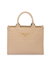 Prada Women's Small Leather Symbole Bag With Topstitching In Beige