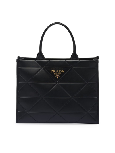 Prada Large Leather Handbag In Black