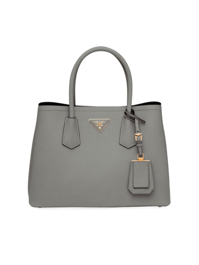 Prada Small Saffiano Leather Double  Bag In Slate/black