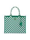 Prada Women's Large Symbole Embroidered Fabric Handbag In Green