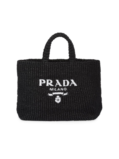 Prada Women's Raffia Tote Bag In Black