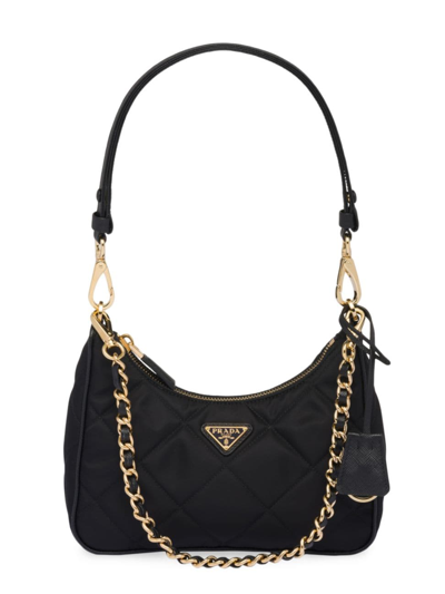 Prada Re-nylon And Sequin Mini-bag In Black