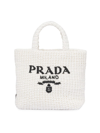 Prada Womens Bianco Logo Small Straw Tote Bag In White