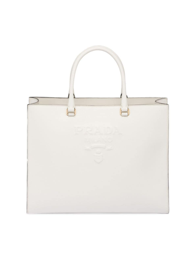 Prada Large Saffiano Leather Handbag In White