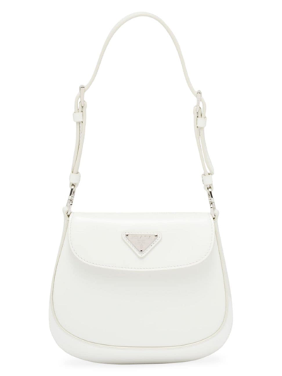 Prada Cleo Brushed Leather Mini Bag In Silver