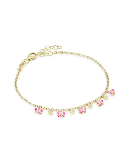 Onirikka Women's Kidea 18k Yellow Gold, 0.06 Tcw Diamond & Enamel Orchid Charm Bracelet In Pink