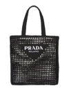 Prada Men's Raffia Tote Bag With Logo In Black