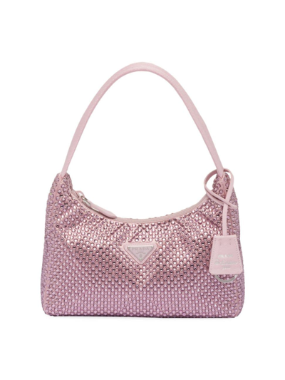 Prada Women's Satin Mini Bag With Crystals In Pink