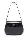 Prada Women's Cleo Brushed Leather Shoulder Bag With Flap In Black