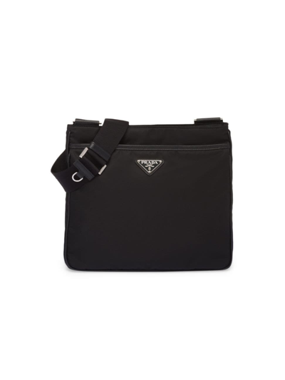 Prada Re-nylon And Saffiano Triangle Logo Shoulder Bag In Black