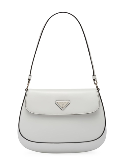 Prada Women's Cleo Brushed Leather Shoulder Bag With Flap In White