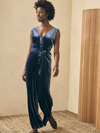 Faherty Stretch Silk Velvet Alina Jumpsuit In Navy